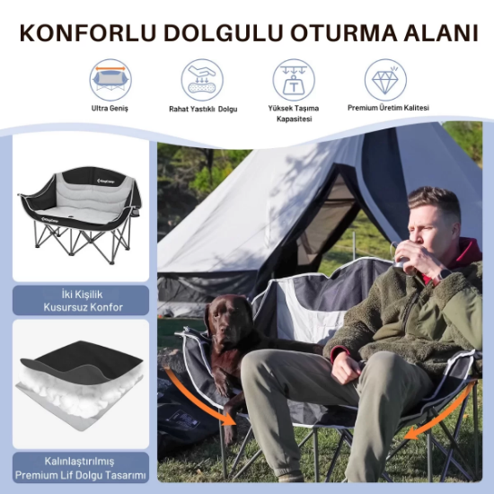 KingCamp Loveseat Double Çift Kişilik Katlanır Kamp Sandalyesi B.Grey resmi