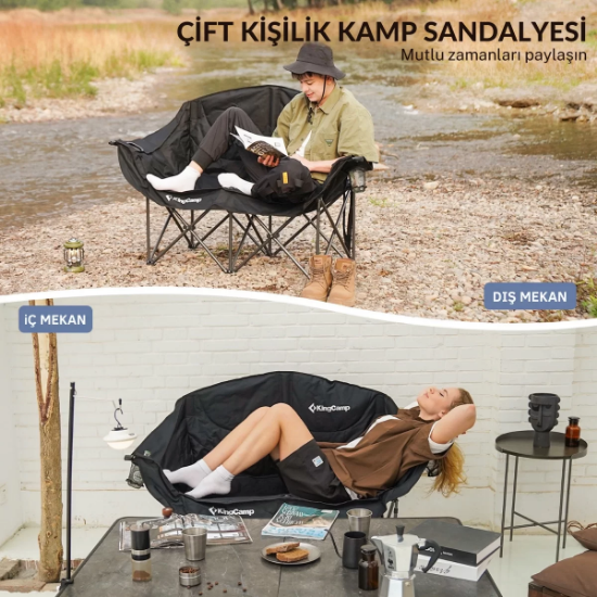 KingCamp Loveseat Double Çift Kişilik Katlanır Kamp Sandalyesi Black resmi