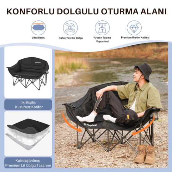 KingCamp Loveseat Double Çift Kişilik Katlanır Kamp Sandalyesi Black resmi