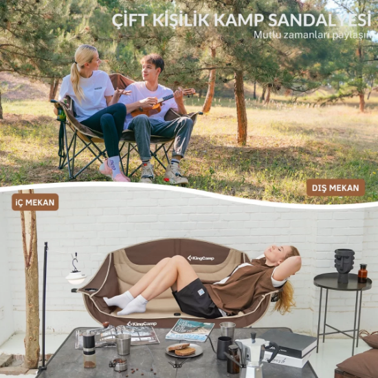 KingCamp Loveseat Double Çift Kişilik Katlanır Kamp Sandalyesi Coffee resmi