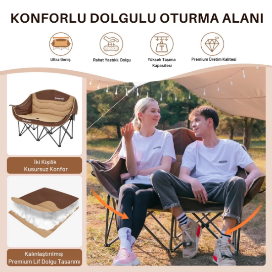 KingCamp Loveseat Double Çift Kişilik Katlanır Kamp Sandalyesi Coffee resmi