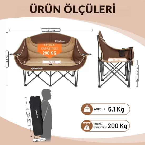 KingCamp Loveseat Double Çift Kişilik Katlanır Kamp Sandalyesi Coffee resmi