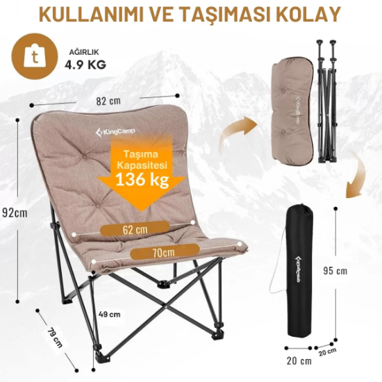 KingCamp Lemon Lux Ultra Konforlu Kamp Sandalyesi Brown resmi