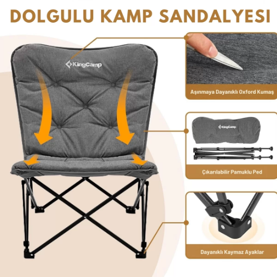 KingCamp Lemon Lux Ultra Konforlu Kamp Sandalyesi Grey resmi