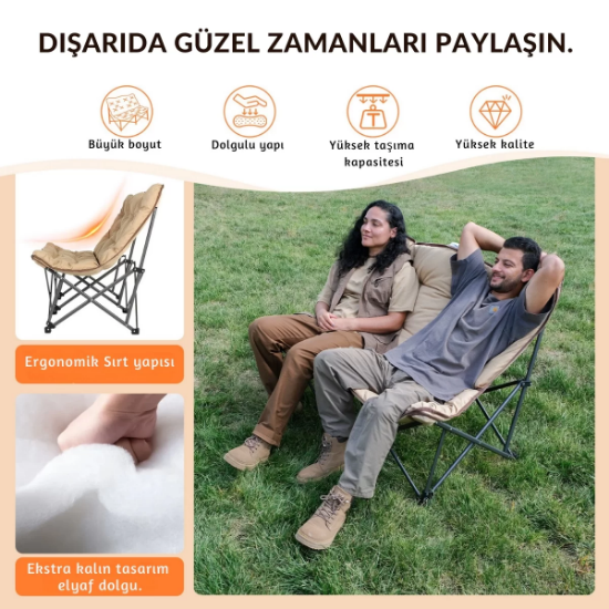 KingCamp Lemon Lux Double Ultra Konforlu Çift Kişilik Kamp Sandalyesi Khaki resmi