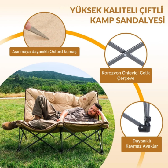 KingCamp Lemon Lux Double Ultra Konforlu Çift Kişilik Kamp Sandalyesi Khaki resmi