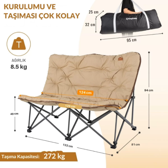KingCamp Lemon Lux Double Ultra Konforlu Çift Kişilik Kamp Sandalyesi Khaki resmi
