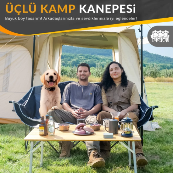KingCamp Canna Ultra Konforlu Üç Kişilik Katlanır Kamp Sandalyesi B.Grey resmi