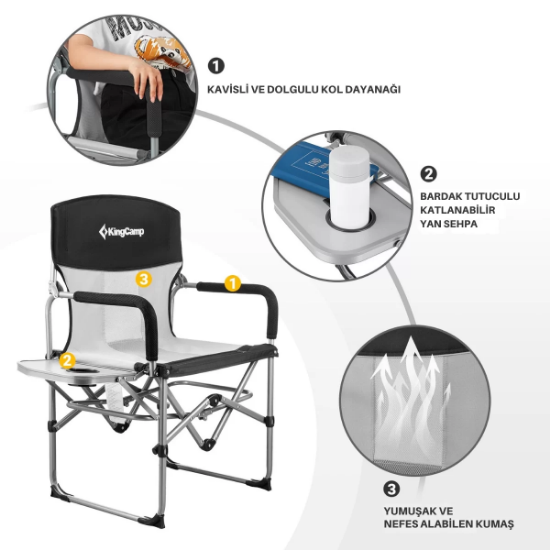 KingCamp Ash Premium Comfort Katlanır Kamp Sandalyesi B.Grey resmi