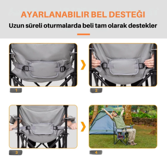 KingCamp Cedar Deluxe Ultra Bel Destekli Kamp Sandalyesi Grey resmi