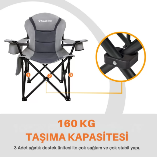 KingCamp Cedar Deluxe Ultra Bel Destekli Kamp Sandalyesi Grey resmi