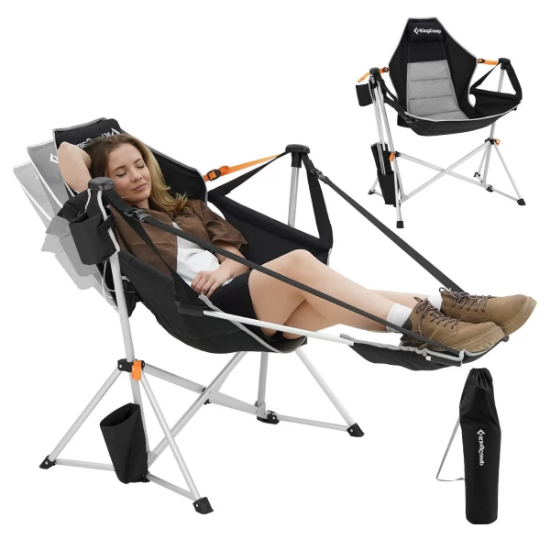 KingCamp Orchid Lux Ayak Dayamalı & Salıncaklı Hamak Kamp Sandalyesi Bl/Grey resmi