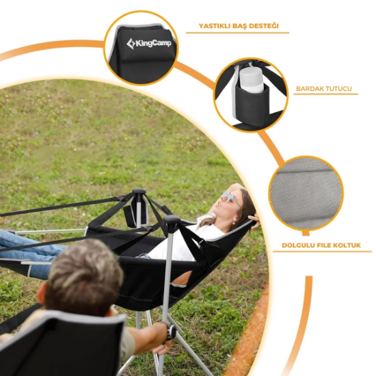 KingCamp Orchid Lux Ayak Dayamalı & Salıncaklı Hamak Kamp Sandalyesi Bl/Grey resmi