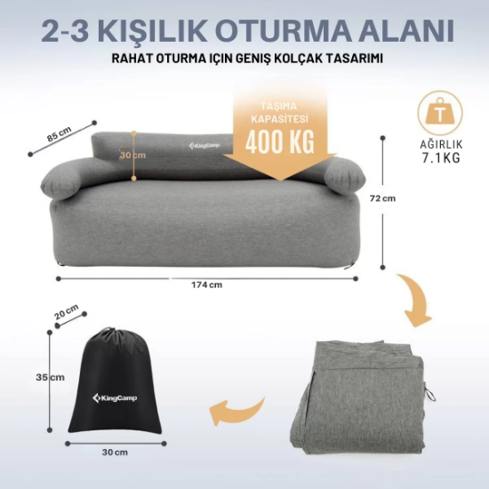 KingCamp Smashing Çift Kişilik Premium Şişme Kanepe resmi