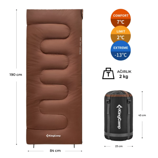 KingCamp Snowflake 300 Ultra -13°C Uyku Tulumu Coffee Sağ F. resmi