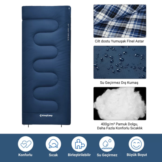 KingCamp Snowflake 400 Ultra -15°C Uyku Tulumu Navy Sol F. resmi