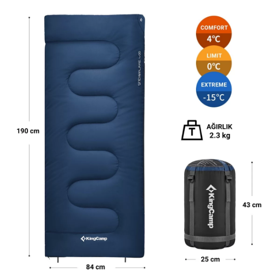 KingCamp Snowflake 400 Ultra -15°C Uyku Tulumu Navy Sol F. resmi