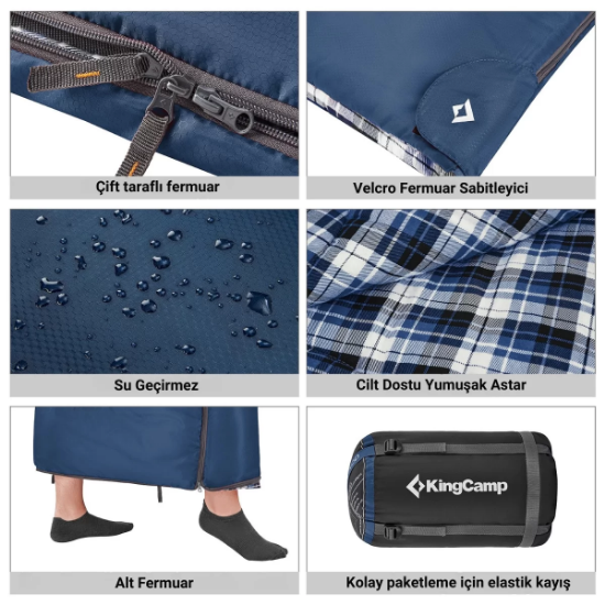 KingCamp Snowflake 400 Ultra -15°C Uyku Tulumu Navy Sol F. resmi