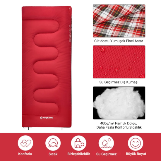 KingCamp Snowflake 400 Ultra -15°C Uyku Tulumu Red Sol F. resmi