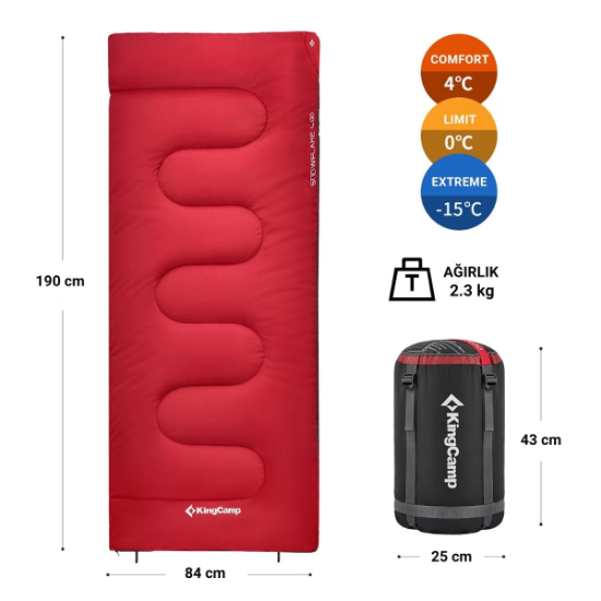 KingCamp Snowflake 400 Ultra -15°C Uyku Tulumu Red Sol F. resmi