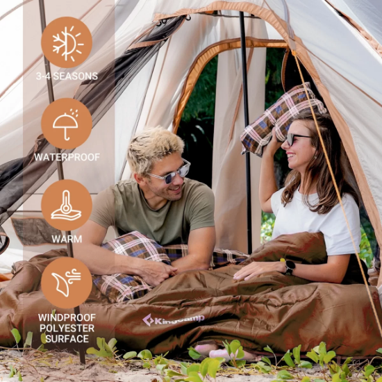 KingCamp Snowflake 300-D Ultra Çift Kişilik Uyku Tulumu Coffee resmi