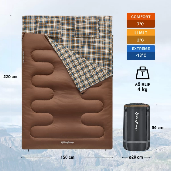 KingCamp Snowflake 300-D Ultra Çift Kişilik Uyku Tulumu Coffee resmi