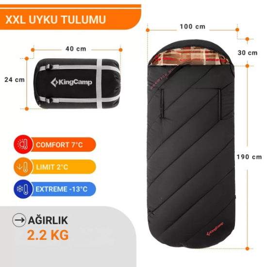 KingCamp FreeSpace 300 Relax -13°C Uyku Tulumu Black resmi