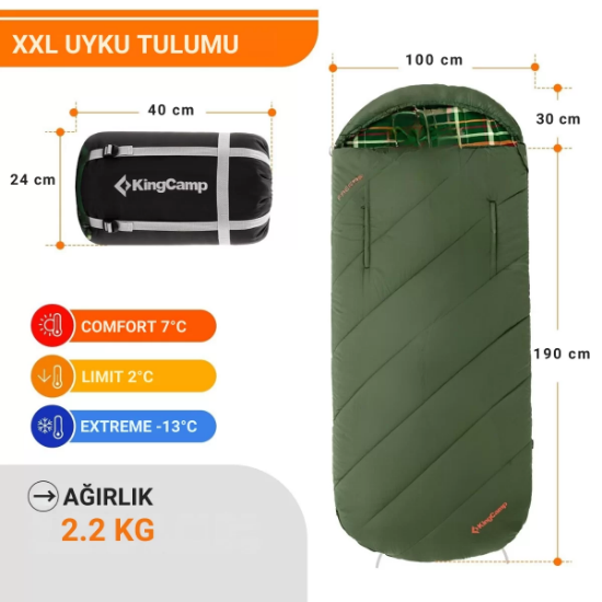 KingCamp FreeSpace 300 Relax -13°C Uyku Tulumu Green resmi