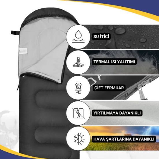 KingCamp Oasis 250 Ultralight Uyku Tulumu Black Sol F. resmi