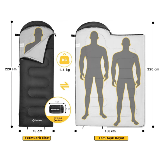 KingCamp Oasis 250 Ultralight Uyku Tulumu Black Sol F. resmi