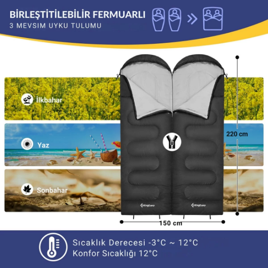 KingCamp Oasis 250 Ultralight Uyku Tulumu Black Sol F. resmi