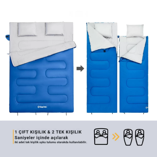 KingCamp Oxygen 250-D Çift Kişilik Yastıklı Uyku Tulumu Blue resmi