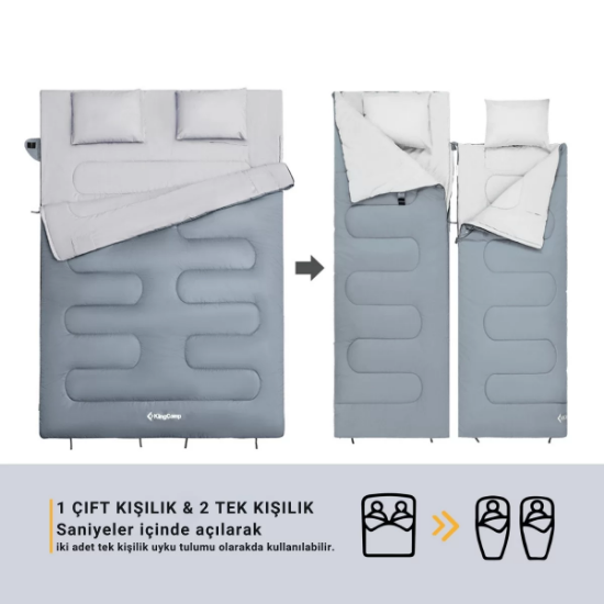 KingCamp Oxygen 250-D Çift Kişilik Yastıklı Uyku Tulumu M.Grey resmi
