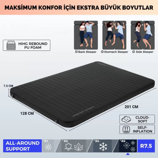 KingCamp Premium Double Çift Kişilik Şişme Mat R-Değeri 7.5 resmi