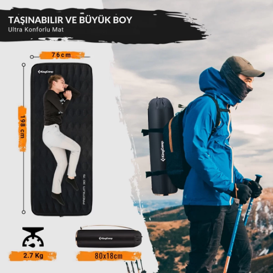 KingCamp Premium 3D 7,5 cm Şişme Mat R-Değeri 6.1 resmi