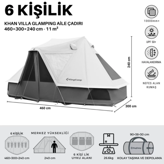 KingCamp Khan Villa Premium 6 Kişilik Glamping Aile Çadırı resmi