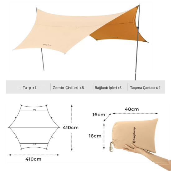 KingCammp Albano 5 Glamping Tarp UPF50+ I 410x410 Beige resmi