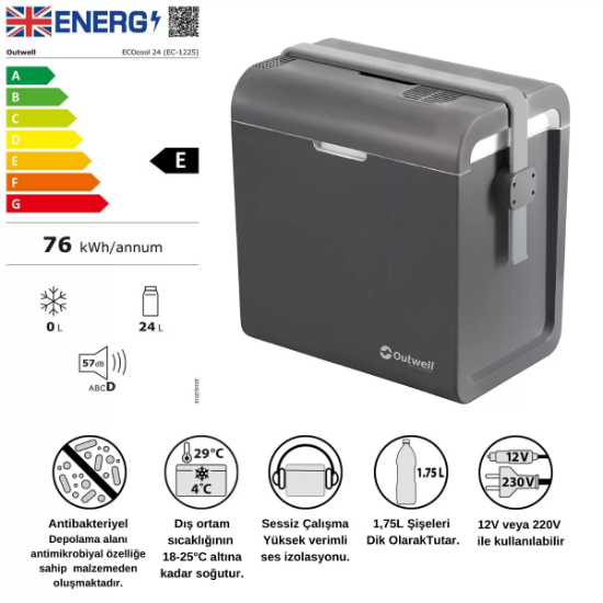 Outwell ECOcool 24 Litre 12V/220V Portatif Soğutucu Grey resmi