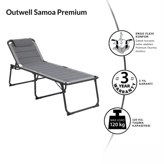 Outwell Samoa Premium Ultra Konforlu 5 Pozisyonlu Katlanır Şezlong Grey resmi
