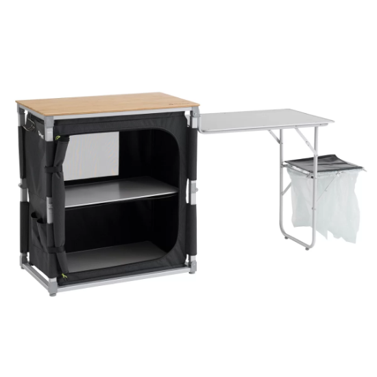 Outwell Padres Storage Unit w. Side Table Bambu Portatif Kamp Mutfağı resmi