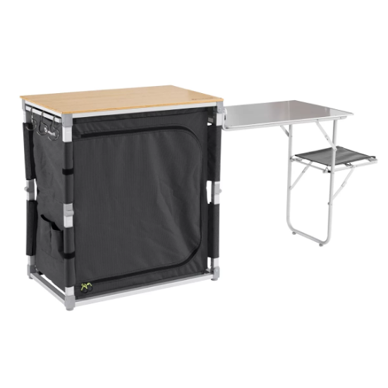 Outwell Padres Storage Unit w. Side Table Bambu Portatif Kamp Mutfağı resmi