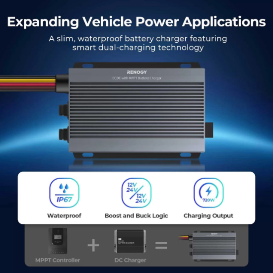 Renogy 12v/24v IP67 50A Mppt Şarj Kontrol Cihazı ve DC-DC Şarj Cihazı resmi
