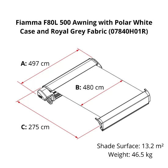 Fiamma F80L 5.00x2.75 Beyaz Çatı Tipi Kasetli Tente resmi