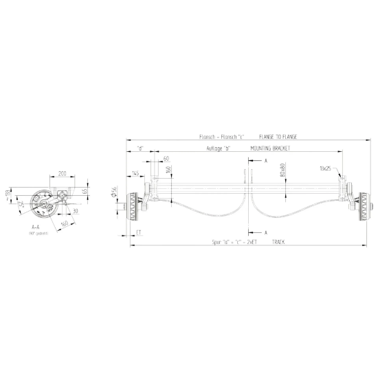 Knott 1350Kg 4x100 1400 - 1850mm Torsiyonlu Frenli Aks Dingil resmi