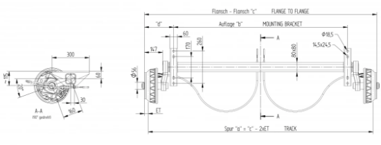 Knott 1800Kg 5x112 1850 - 2320mm Torsiyonlu Frenli Aks Dingil resmi