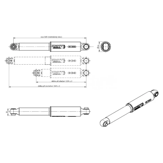 KNOTT AKS 340 mm-120 mm Karavan & Römork Amortisörü resmi