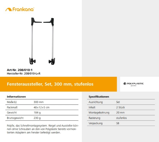 Frankana Freiko 300mm 2li Set Sıkıştırma Kademeli Karavan Pencere Kolu resmi
